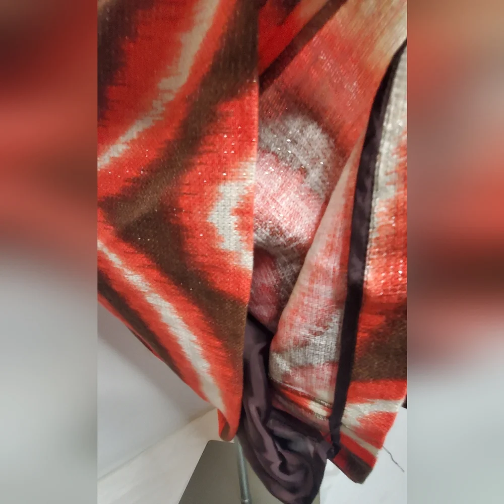 Tory Burch Size 4 Linen Dress Orange/Red Metallic Shimmer and Brown Patterned - Picture 9 of 10